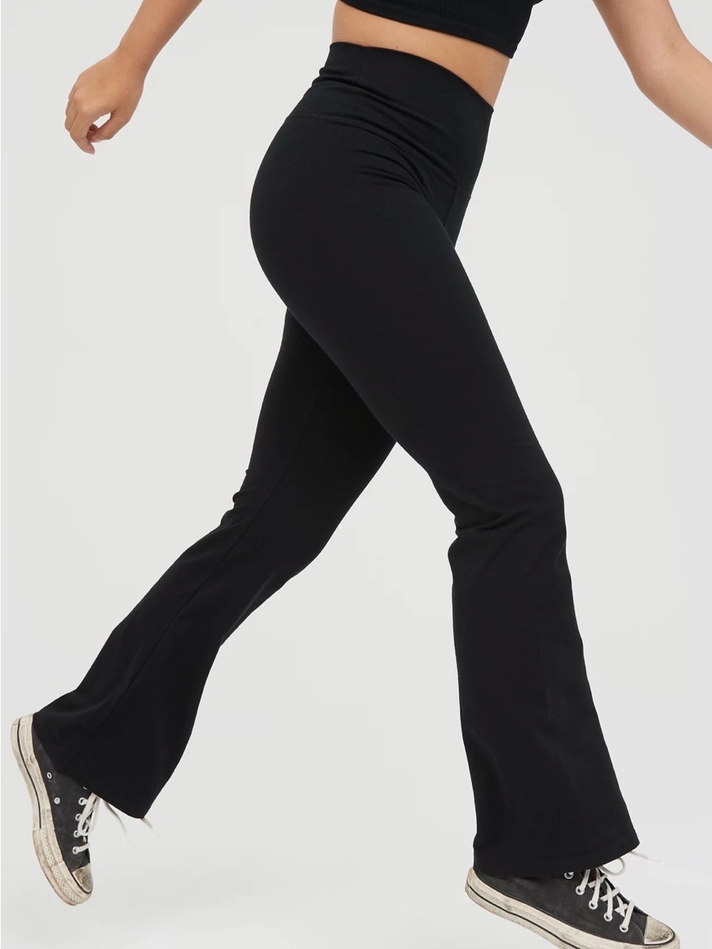 aerie Black Flared Leggings Cotton with High Waist